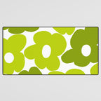Large Retro Flowers Shades of Spring Green White Background #decor #society6 #buyart Desk Mat Gallery Image 3
