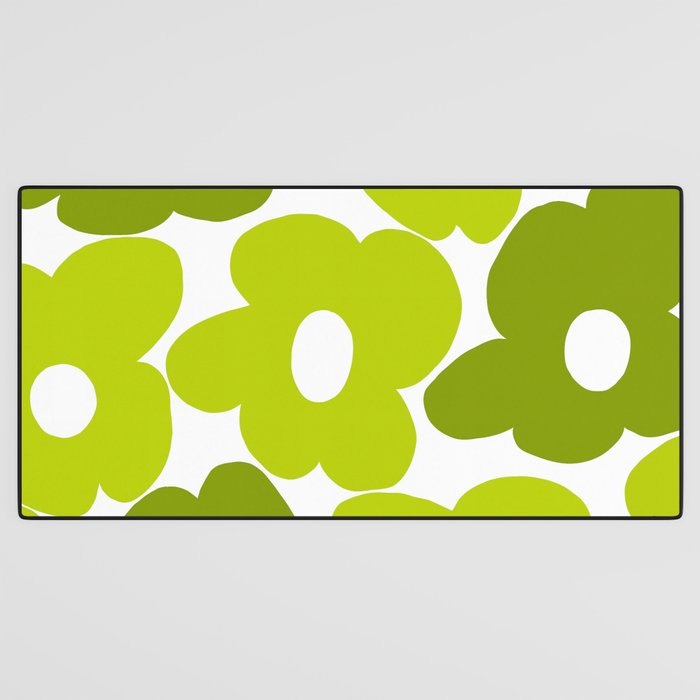 Large Retro Flowers Shades of Spring Green White Background #decor #society6 #buyart Desk Mat Gallery Image 3