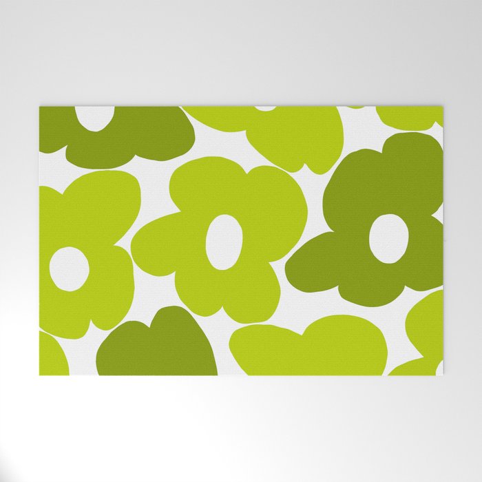Large Retro Flowers Shades of Spring Green White Background #decor #society6 #buyart Welcome Mat Gallery Image 1