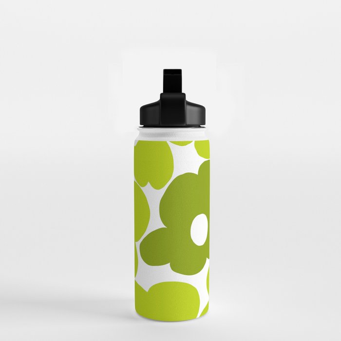 Large Retro Flowers Shades of Spring Green White Background #decor #society6 #buyart Water Bottle Gallery Image 2