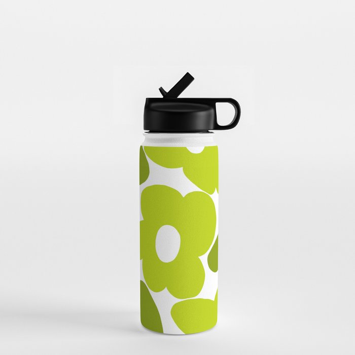 Large Retro Flowers Shades of Spring Green White Background #decor #society6 #buyart Water Bottle Gallery Image 1