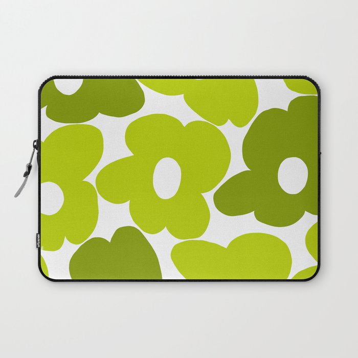 Large Retro Flowers Shades of Spring Green White Background #decor #society6 #buyart Laptop Sleeve Gallery Image 1