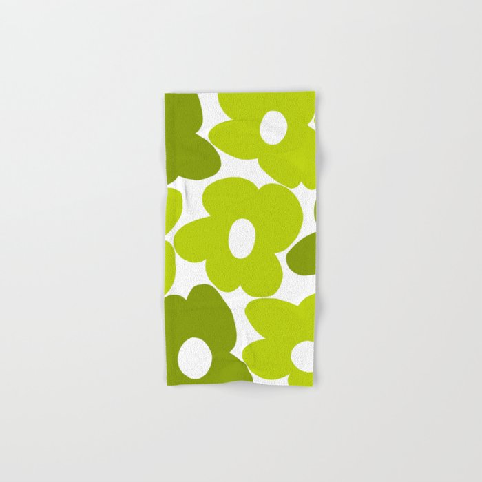 Large Retro Flowers Shades of Spring Green White Background #decor #society6 #buyart Bath Towel Gallery Image 1