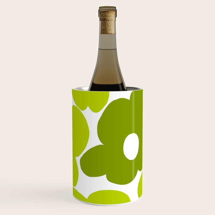Large Retro Flowers Shades of Spring Green White Background #decor #society6 #buyart Wine Chiller Gallery Image 3