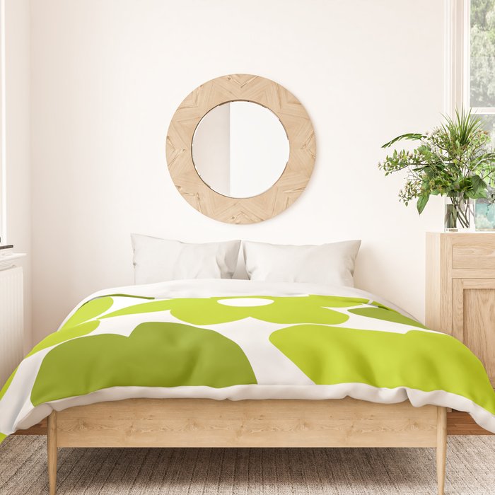 Large Retro Flowers Shades of Spring Green White Background #decor #society6 #buyart Duvet Cover Gallery Image 3