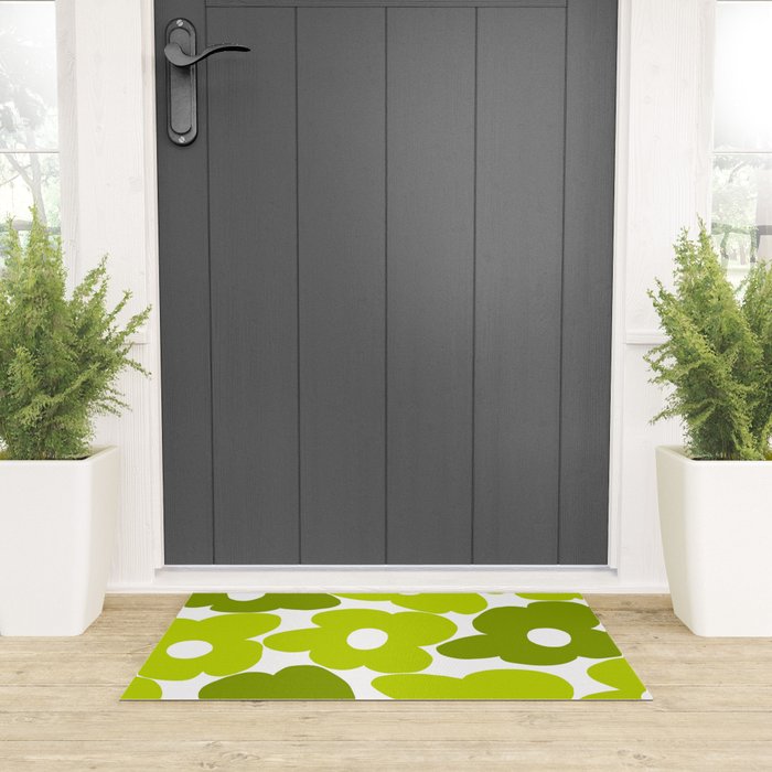 Large Retro Flowers Shades of Spring Green White Background #decor #society6 #buyart Welcome Mat Gallery Image 3