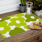 Large Retro Flowers Shades of Spring Green White Background #decor #society6 #buyart Outdoor Rug Gallery Image 2