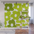 Large Retro Flowers Shades of Spring Green White Background #decor #society6 #buyart Wall Mural Gallery Image 1