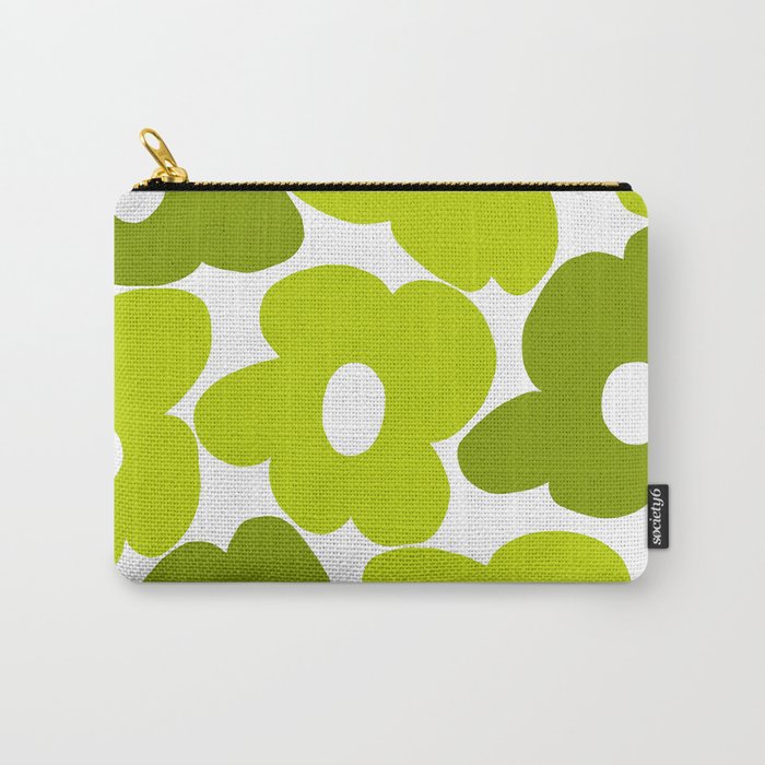 Large Retro Flowers Shades of Spring Green White Background #decor #society6 #buyart Carry All Pouch Gallery Image 1
