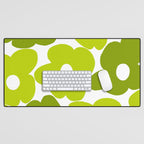 Large Retro Flowers Shades of Spring Green White Background #decor #society6 #buyart Desk Mat Gallery Image 1