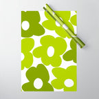Large Retro Flowers Shades of Spring Green White Background #decor #society6 #buyart Wrapping Paper Gallery Image 1
