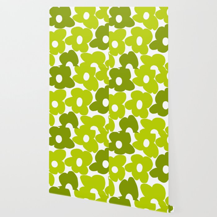 Large Retro Flowers Shades of Spring Green White Background #decor #society6 #buyart Wallpaper Gallery Image 2