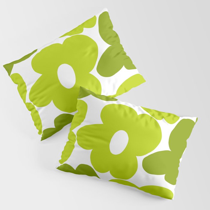 Large Retro Flowers Shades of Spring Green White Background #decor #society6 #buyart Pillow Sham Gallery Image 1