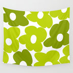 Large Retro Flowers Shades of Spring Green White Background #decor #society6 #buyart Wall Tapestry Gallery Image 4