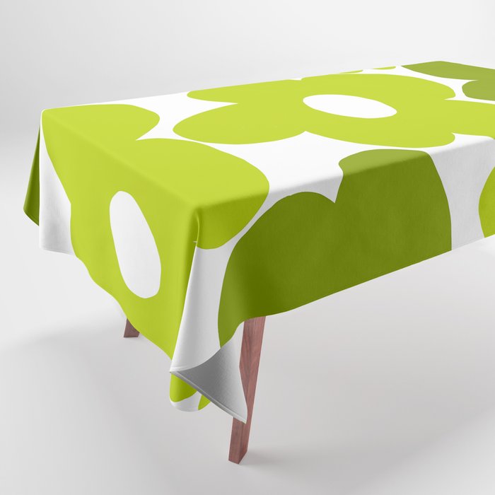 Large Retro Flowers Shades of Spring Green White Background #decor #society6 #buyart Tablecloth Gallery Image 1