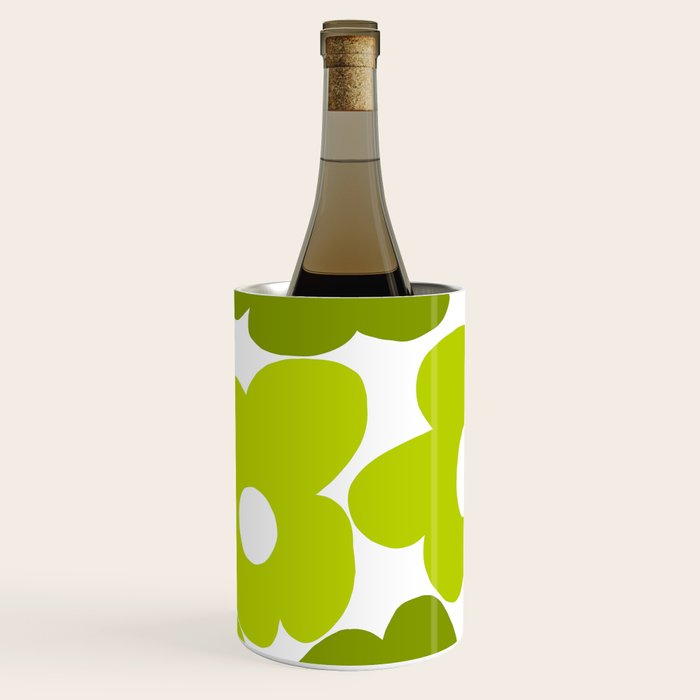 Large Retro Flowers Shades of Spring Green White Background #decor #society6 #buyart Wine Chiller Gallery Image 2