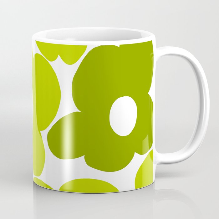 Large Retro Flowers Shades of Spring Green White Background #decor #society6 #buyart Coffee Mug Gallery Image 1