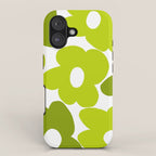 Large Retro Flowers Shades of Spring Green White Background #decor #society6 #buyart iPhone Case Gallery Image 1