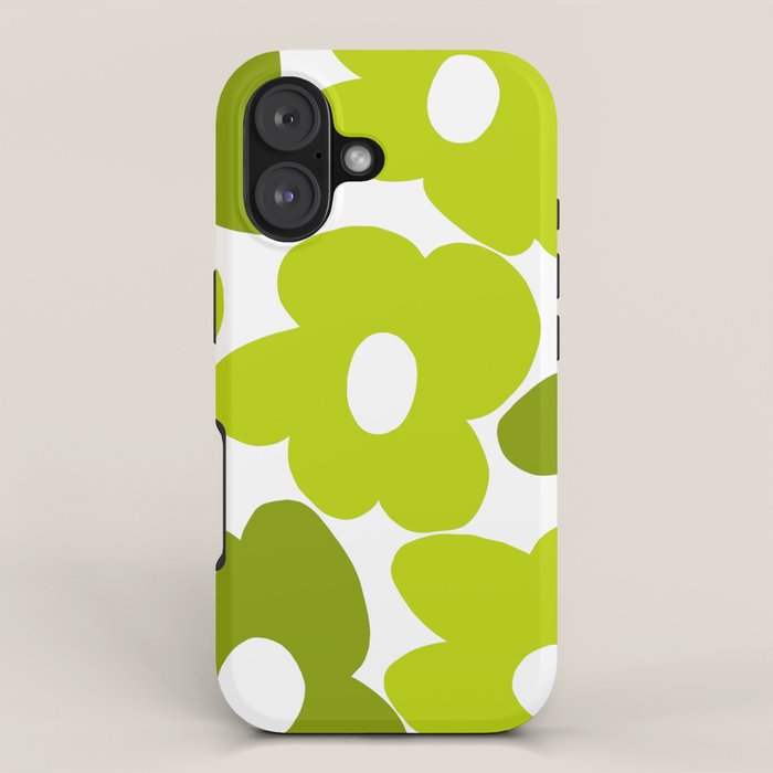 Large Retro Flowers Shades of Spring Green White Background #decor #society6 #buyart iPhone Case Gallery Image 1