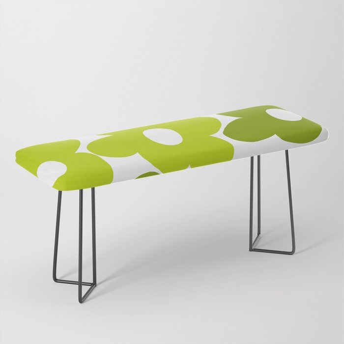 Large Retro Flowers Shades of Spring Green White Background #decor #society6 #buyart Bench Gallery Image 1