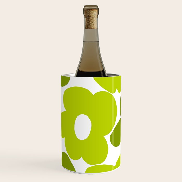 Large Retro Flowers Shades of Spring Green White Background #decor #society6 #buyart Wine Chiller Gallery Image 1