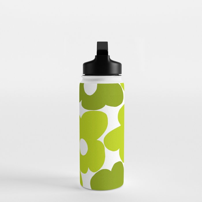 Large Retro Flowers Shades of Spring Green White Background #decor #society6 #buyart Water Bottle Gallery Image 3