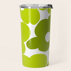 Large Retro Flowers Shades of Spring Green White Background #decor #society6 #buyart Travel Mug Gallery Image 2