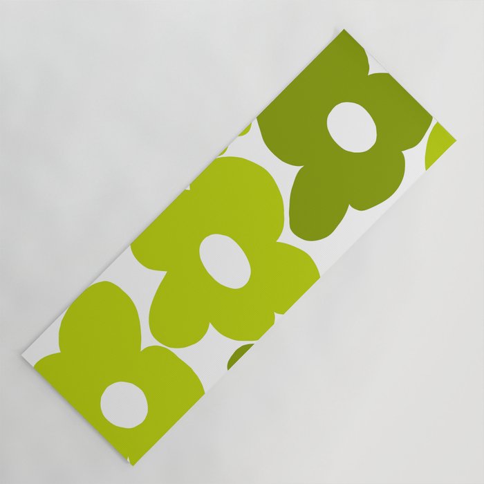 Large Retro Flowers Shades of Spring Green White Background #decor #society6 #buyart Yoga Mat