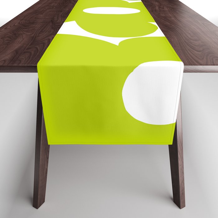 Large Retro Flowers Shades of Spring Green White Background #decor #society6 #buyart Table Runner Gallery Image 1