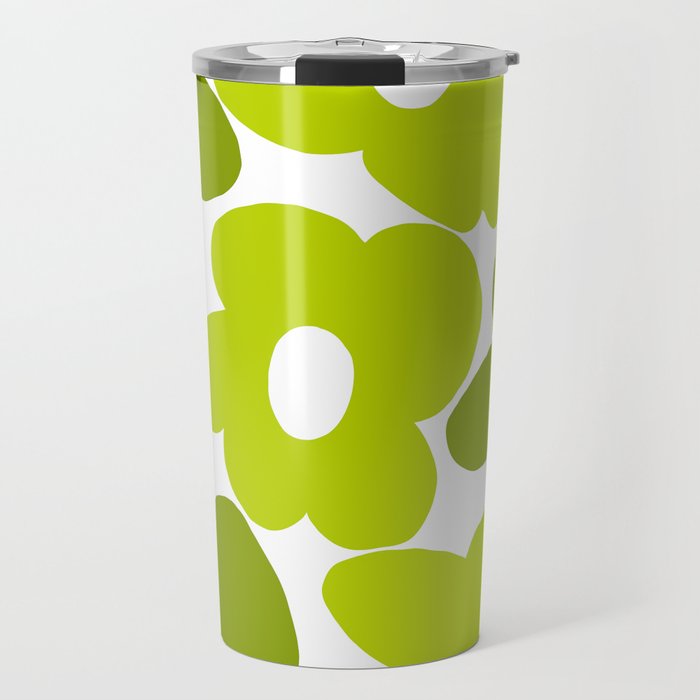 Large Retro Flowers Shades of Spring Green White Background #decor #society6 #buyart Travel Mug Gallery Image 1