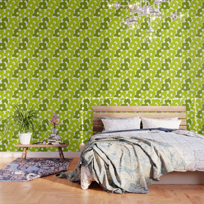 Large Retro Flowers Shades of Spring Green White Background #decor #society6 #buyart Wallpaper Gallery Image 1
