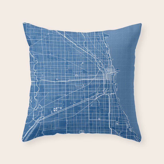 Chicago City Map of the United States - Blueprint Throw Pillow Gallery Image 6