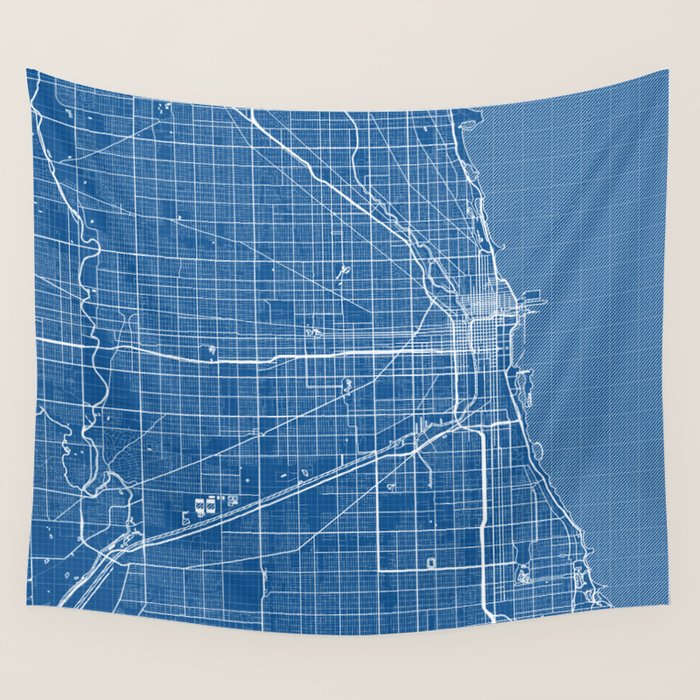 Chicago City Map of the United States - Blueprint Wall Tapestry Gallery Image 4