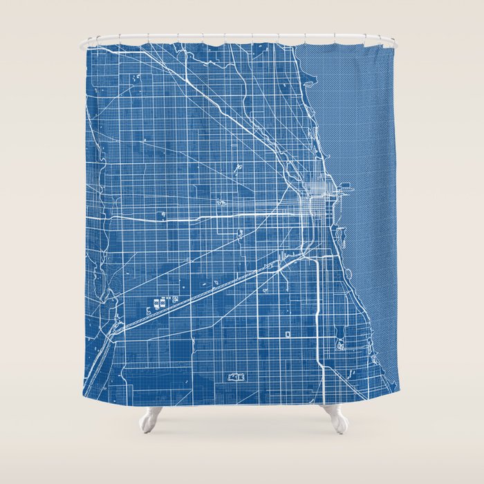 Chicago City Map of the United States - Blueprint Shower Curtain Gallery Image 1