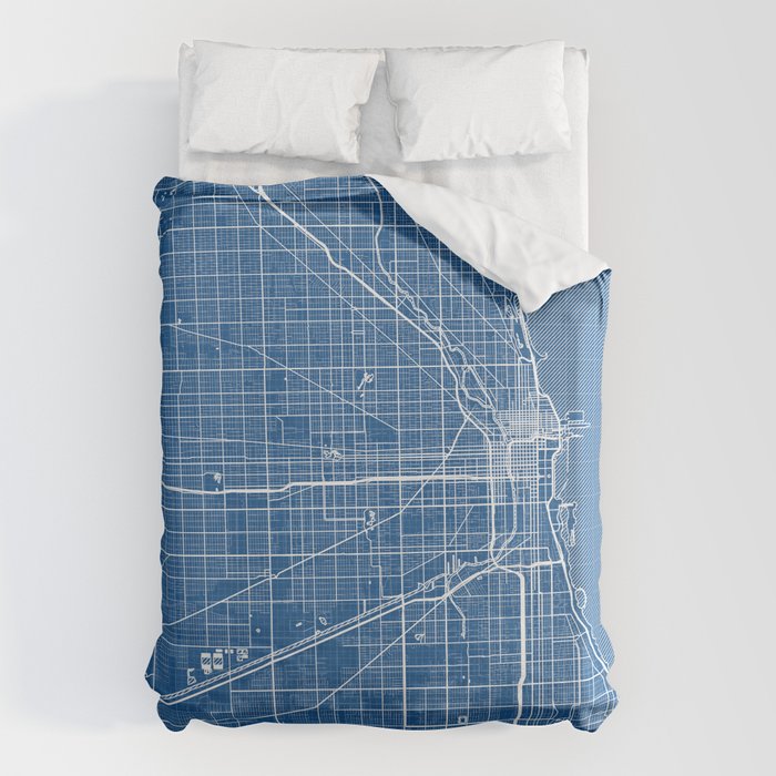 Chicago City Map of the United States - Blueprint Duvet Cover Gallery Image 6