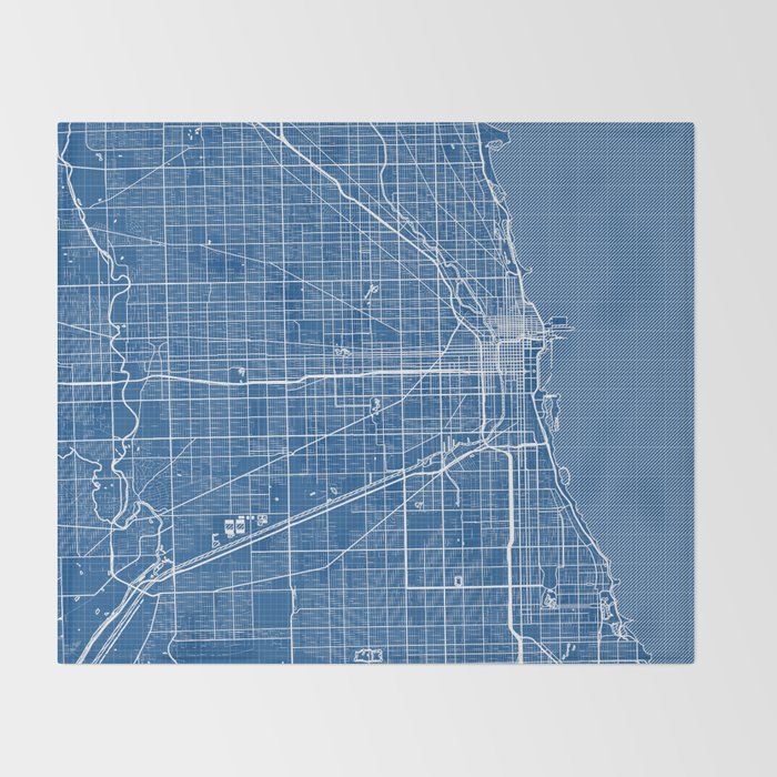Chicago City Map of the United States - Blueprint Throw Blanket Gallery Image 2