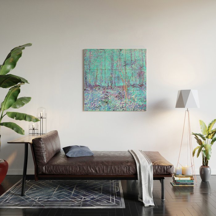 Van Gogh Trees & Underwood Aqua Lavender Wood Wall Art Gallery Image 2