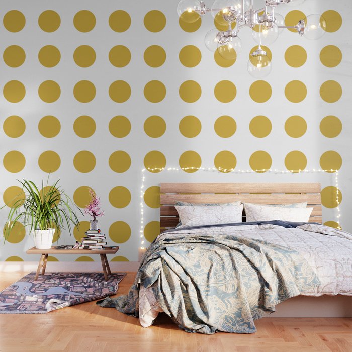 Perfection. Mustard Yellow Sun Dot on White Wallpaper Gallery Image 1