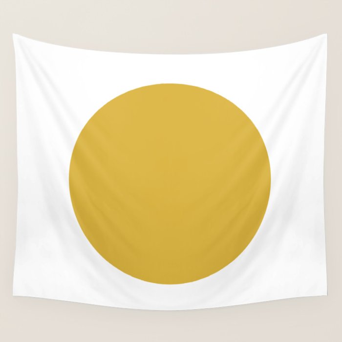 Perfection. Mustard Yellow Sun Dot on White Wall Tapestry Gallery Image 1