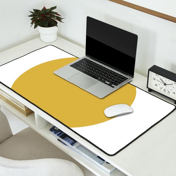 Perfection. Mustard Yellow Sun Dot on White Desk Mat Gallery Image 2