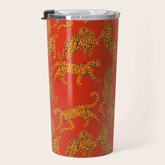 Abstract modern cats with red lips and earnings  Travel Mug Gallery Image 3