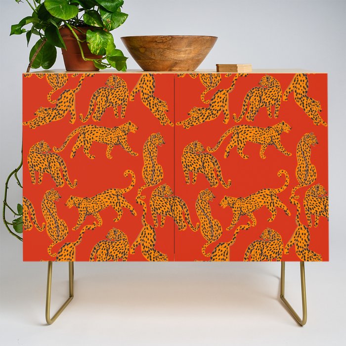 Abstract modern cats with red lips and earnings  Credenza Gallery Image 1