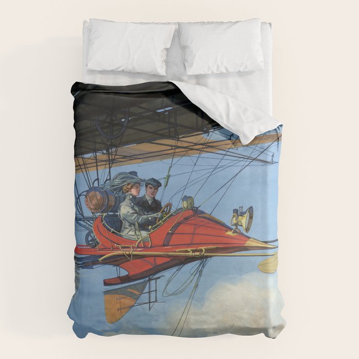Futuristic Flight Journal Flying Machine Vintage Futurism Antique Illustration Duvet Cover Gallery Image 6