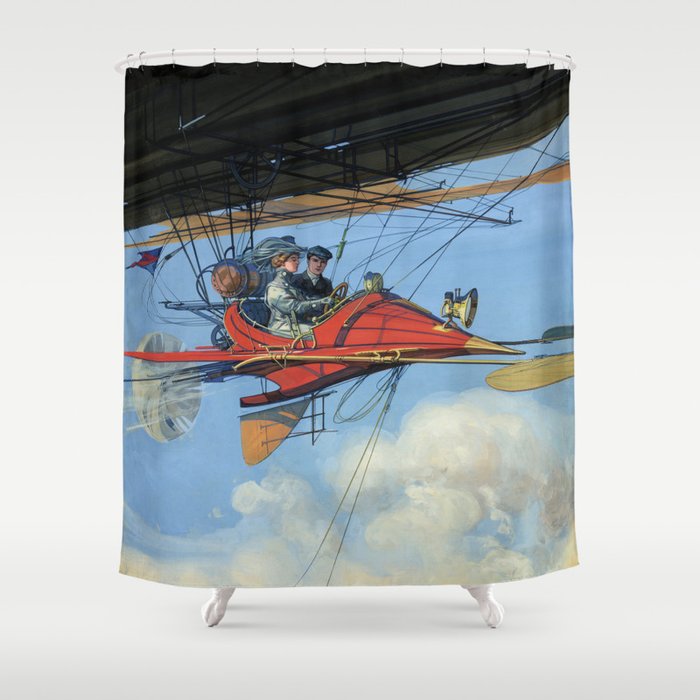 Futuristic Flight Journal Flying Machine Vintage Futurism Antique Illustration Shower Curtain Gallery Image 1