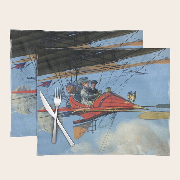 Futuristic Flight Journal Flying Machine Vintage Futurism Antique Illustration Placemat Gallery Image 1