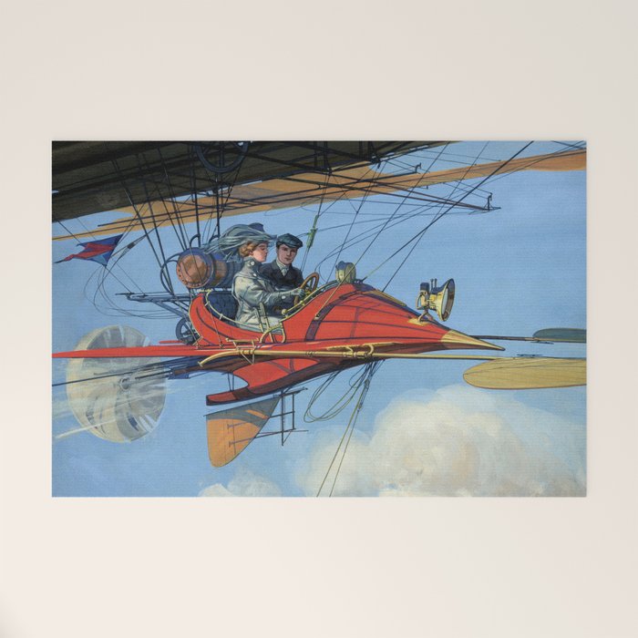 Futuristic Flight Journal Flying Machine Vintage Futurism Antique Illustration Welcome Mat Gallery Image 1