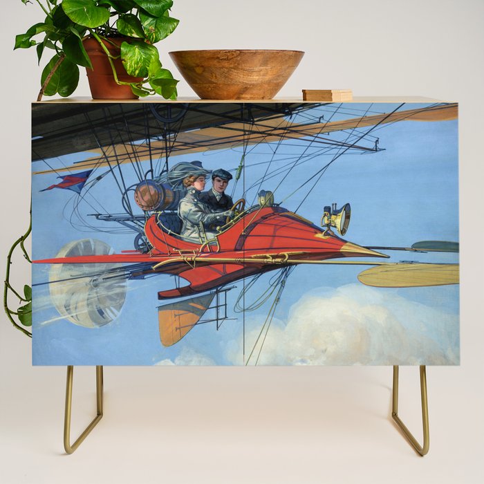 Futuristic Flight Journal Flying Machine Vintage Futurism Antique Illustration Credenza Gallery Image 1