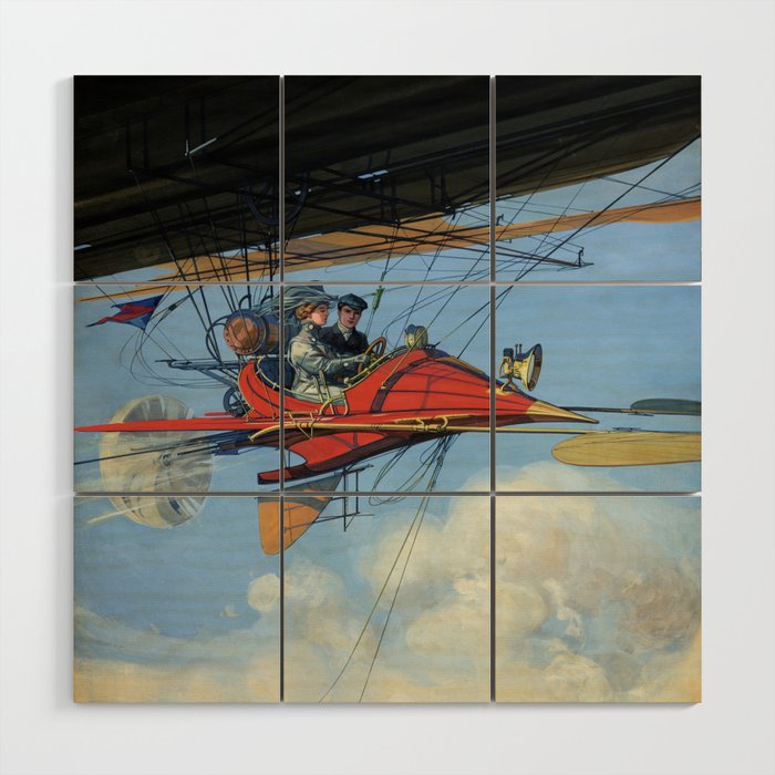 Futuristic Flight Journal Flying Machine Vintage Futurism Antique Illustration Wood Wall Art Gallery Image 1