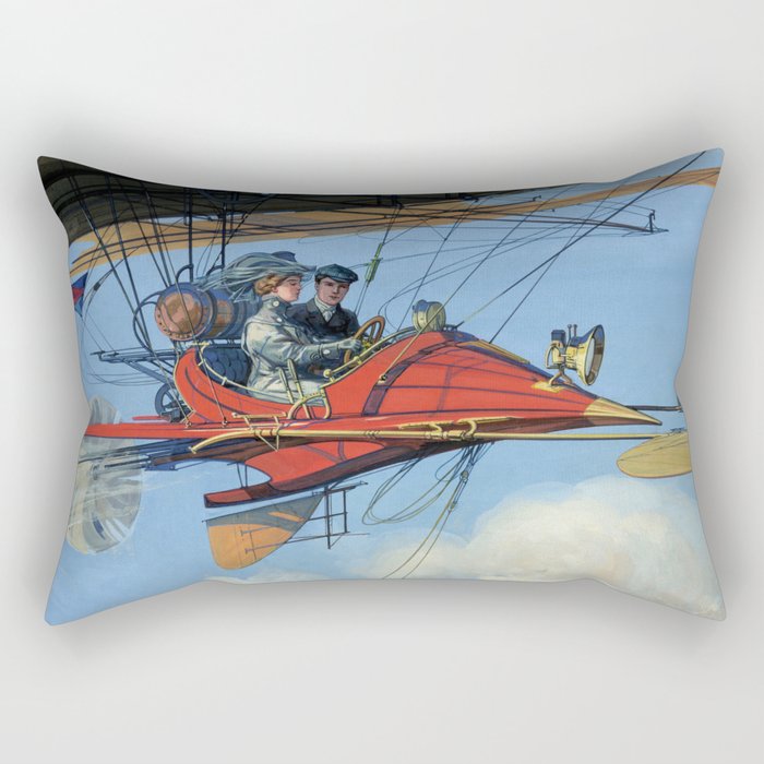 Futuristic Flight Journal Flying Machine Vintage Futurism Antique Illustration Rectangular Pillow Gallery Image 2