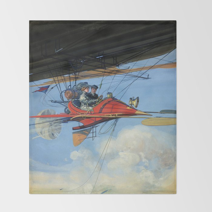 Futuristic Flight Journal Flying Machine Vintage Futurism Antique Illustration Throw Blanket Gallery Image 2